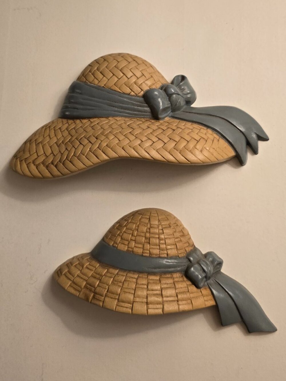 Vintage 1987 Burwood Faux Straw Hat Resin Wall Decor - Set of 2 (Blue)